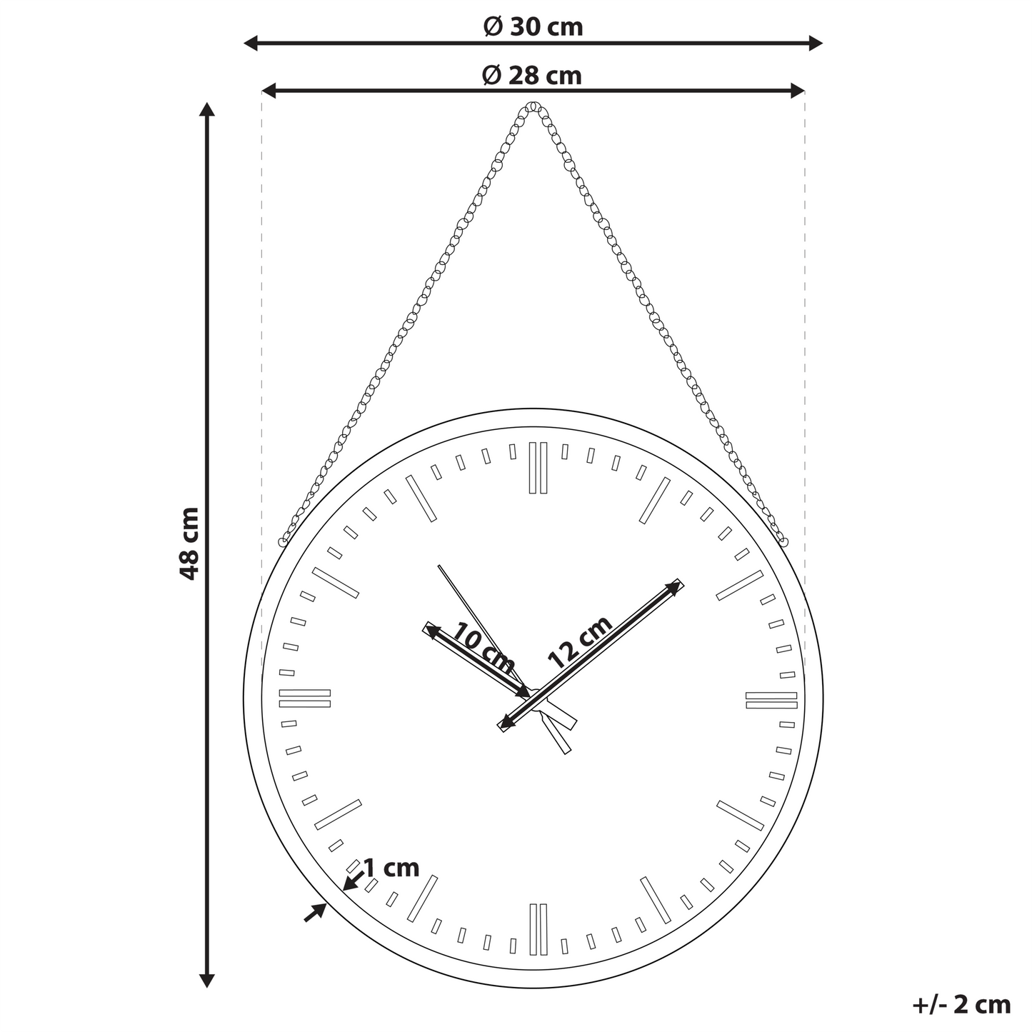 Wall Clock Black Copper Frame 30cm Modern Design Hanging Decor Elegant Living Room Piece