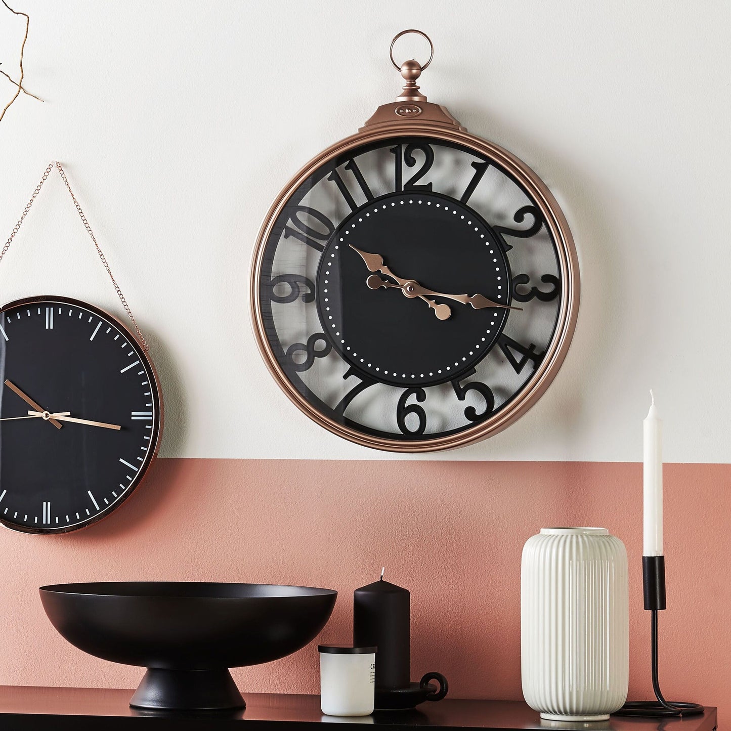 Black Copper Metal Wall Clock 52cm Arabic Numerals Modern Elegant Home Decor