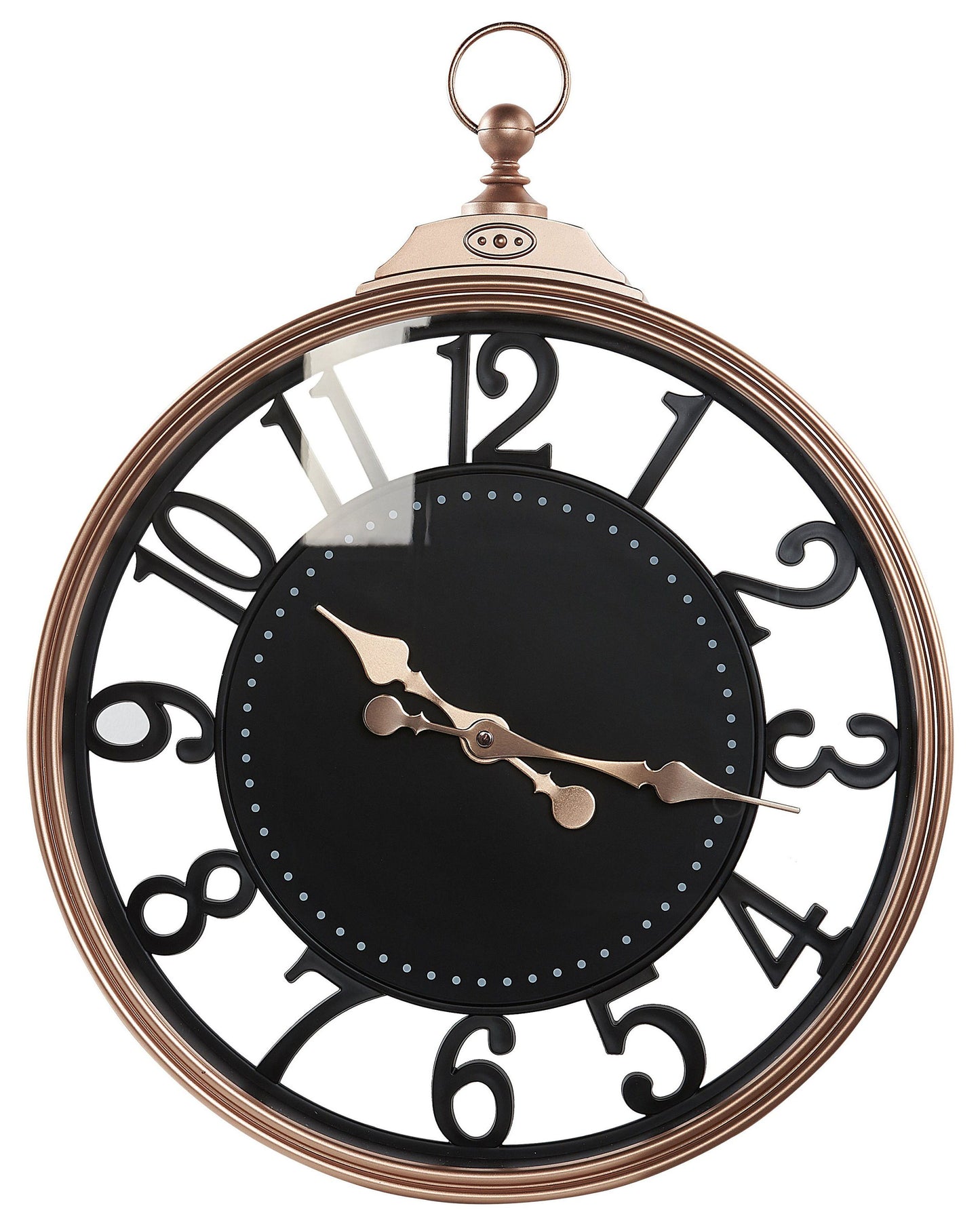 Black Copper Metal Wall Clock 52cm Arabic Numerals Modern Elegant Home Decor
