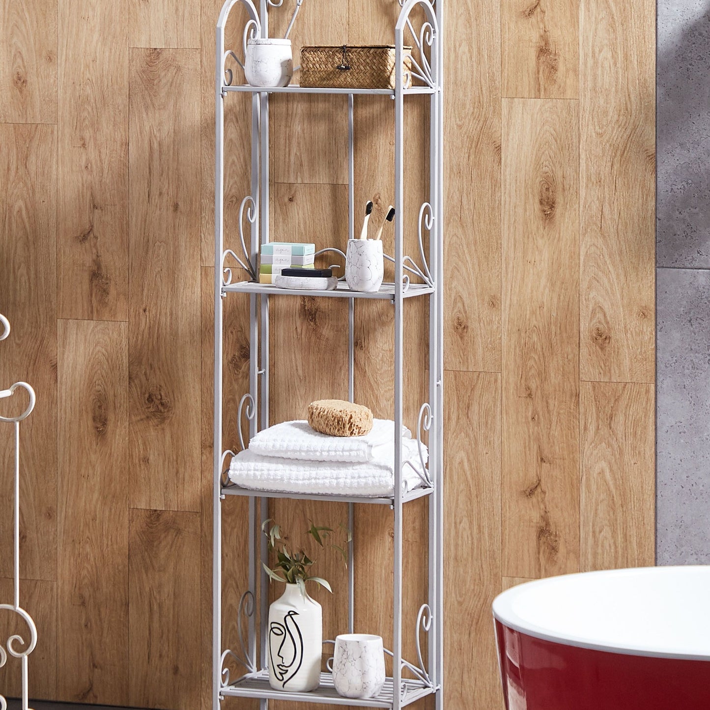 Grey Metal 4 Tier Free Standing Bathroom Shelf Unit Vintage Style