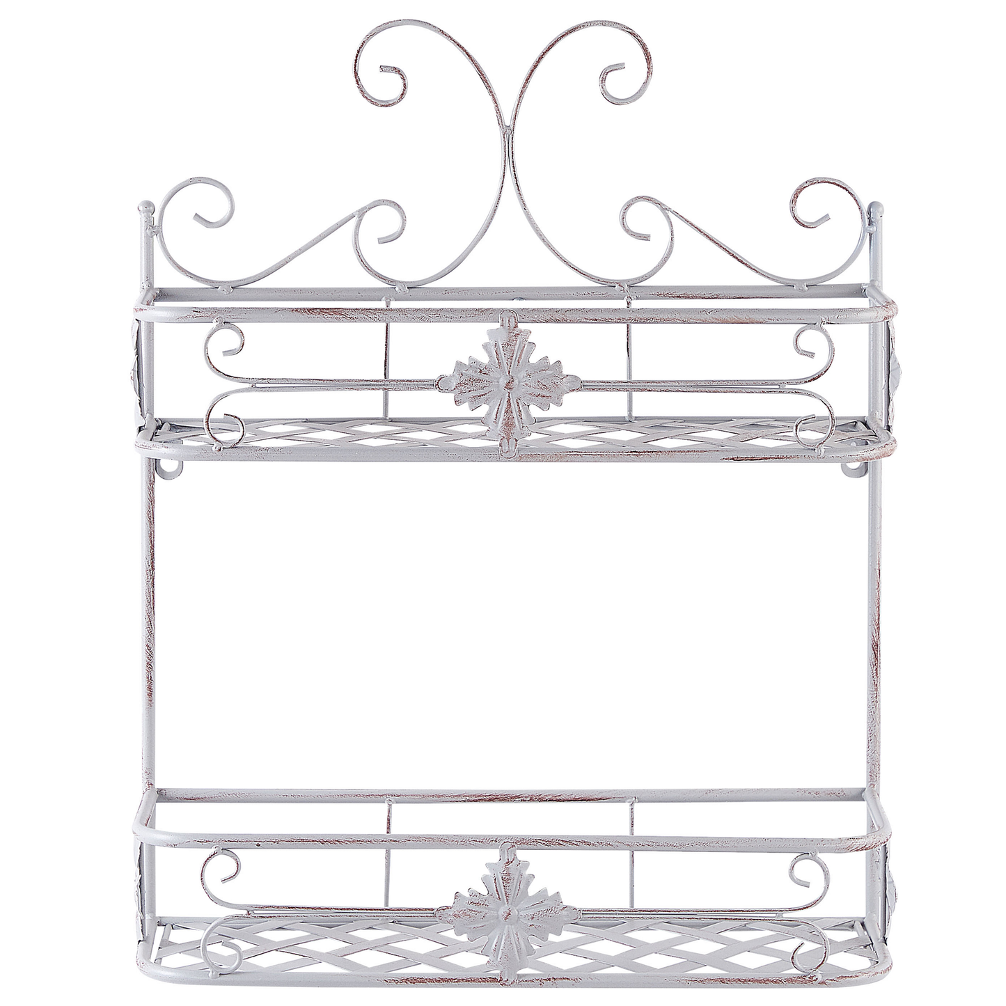 Distressed Grey Metal Bathroom Wall Shelf 52 x 42cm Vintage Floating Organizer