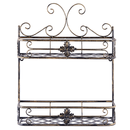 Bathroom Wall Shelf Black Metal 52 x 42cm Distressed Floating Single Shelf Vintage Style