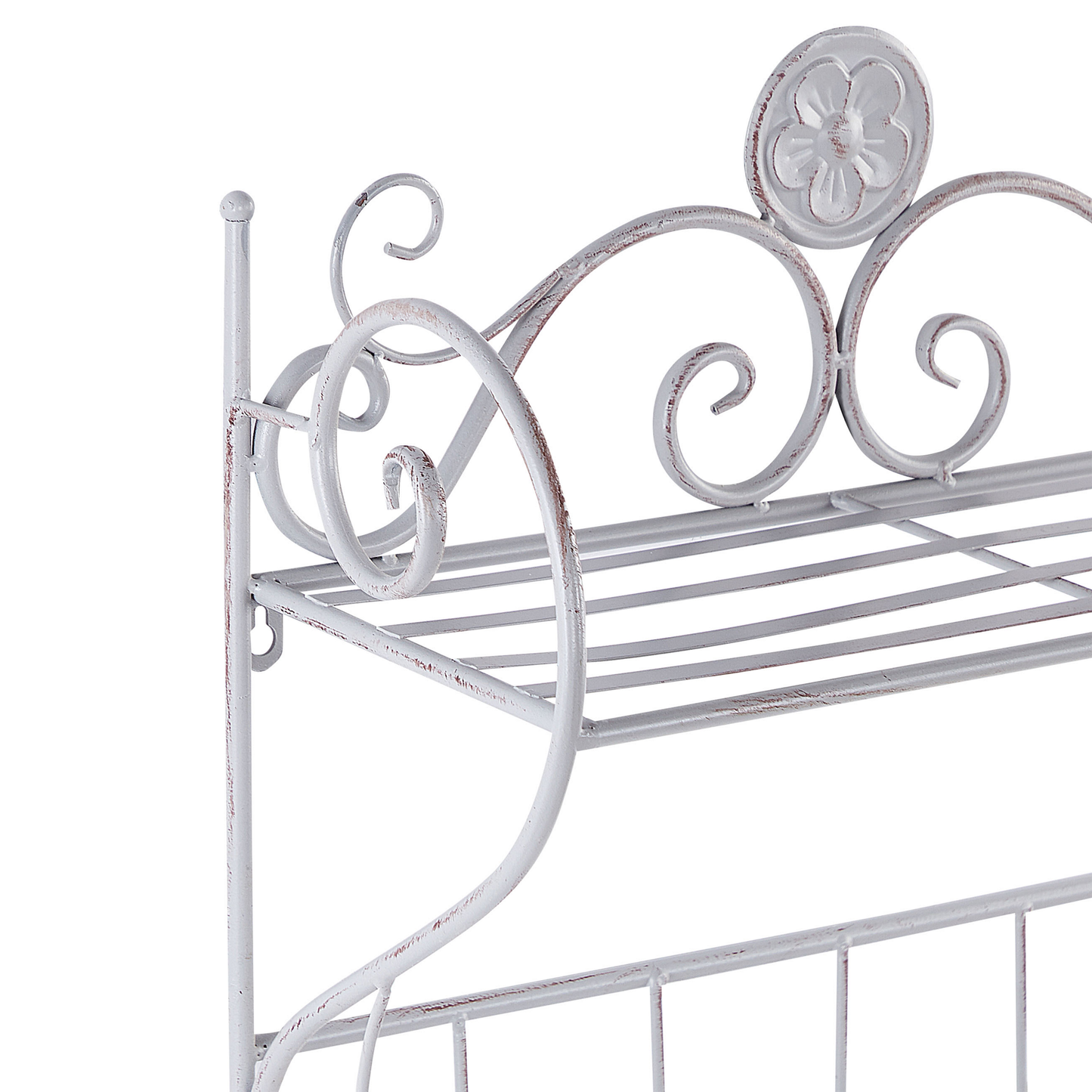 Home Distressed Grey Metal Wall Shelf 42 x 47cm With Hooks