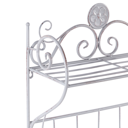 Home Distressed Grey Metal Wall Shelf 42 x 47cm With Hooks