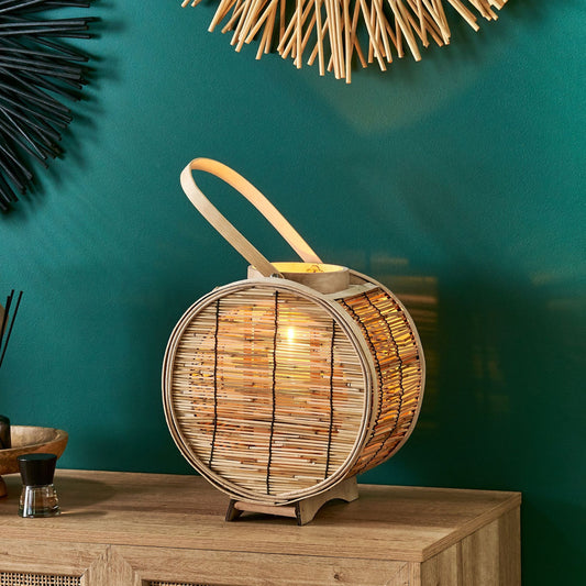 Natural Rattan Lantern 30cm With Glass Candle Holder Boho Decor