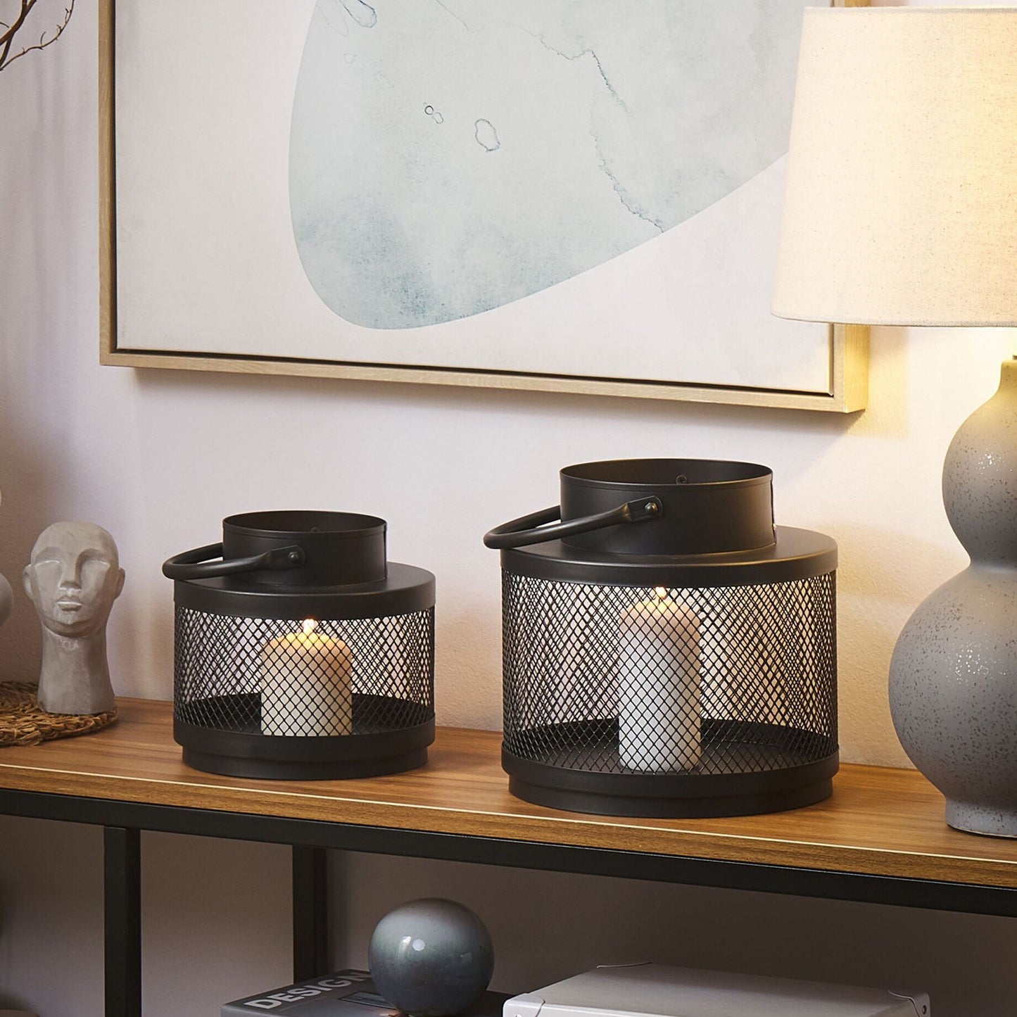 Lantern Black Iron 24cm Pillar Candle Holder