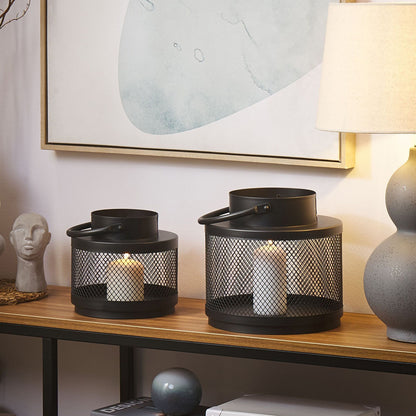Lantern Black Iron 24cm Pillar Candle Holder