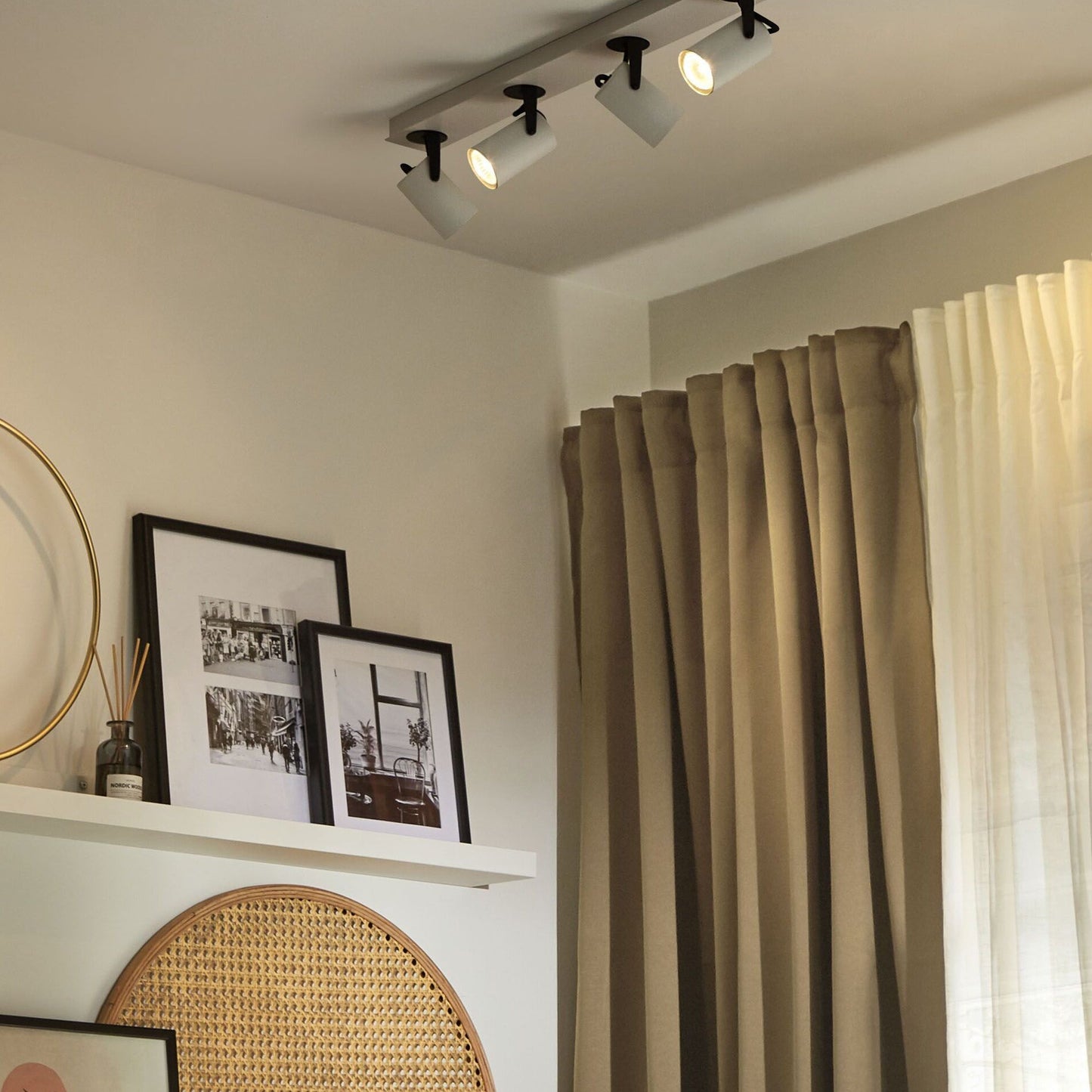 Ceiling Lamp White Metal 4 Light Adjustable Shades Modern