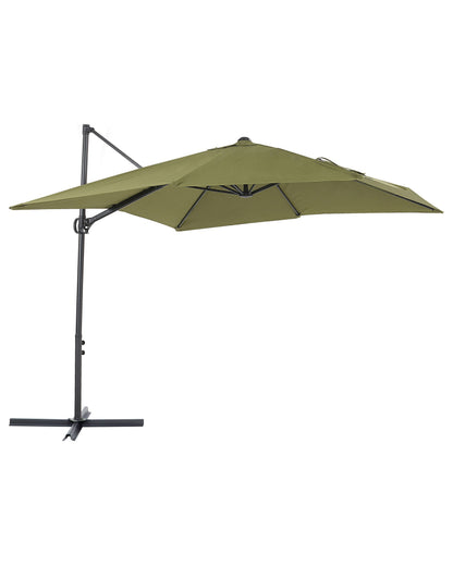Garden Sun Parasol Cantilever 245cm White Steel Crank Green Canopy
