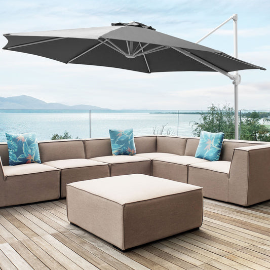 Garden Sun Parasol 295cm Dark Grey White Pole Swivel Weatherproof