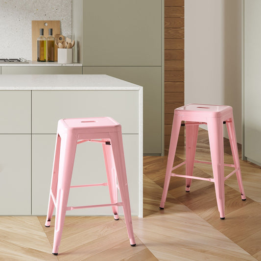 Pink 60cm Stackable Counter Height Bar Stools Set Of 2