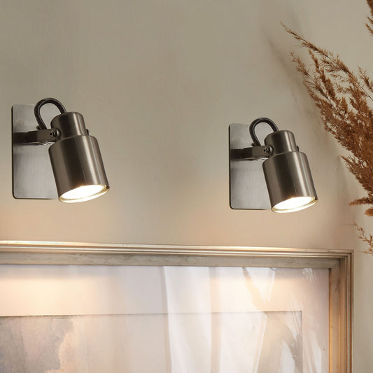 Set Of 2 Silver Wall Lamps Swing Arm Cone Shade 1-Light