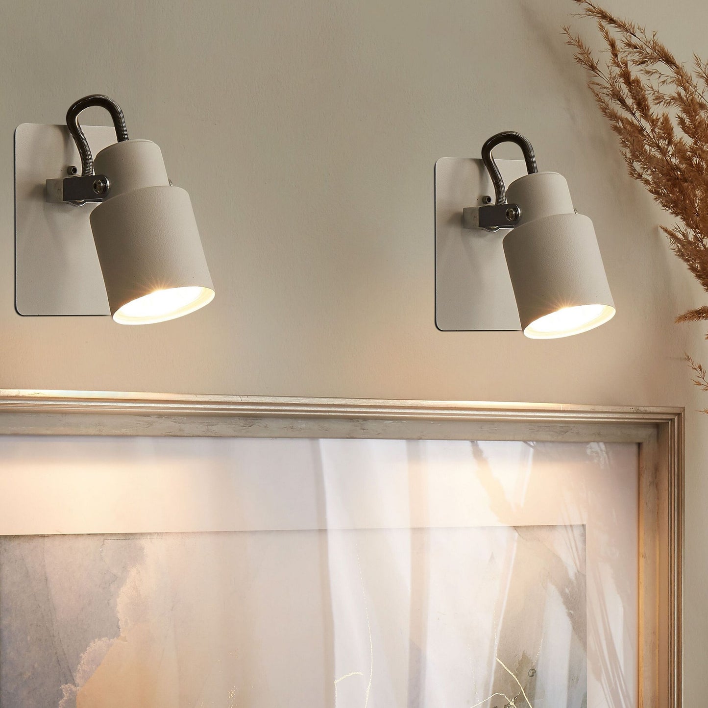 Set Of 2 White Metal 1 Light Swing Arm Wall Lamps Cone Shade
