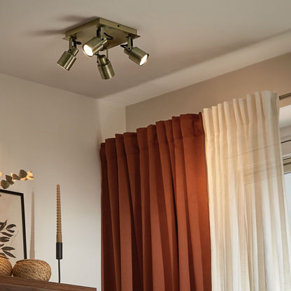 Steel Bronze 4 Light Ceiling Spotlight With Square Frame And Swivel Rods Modern Style