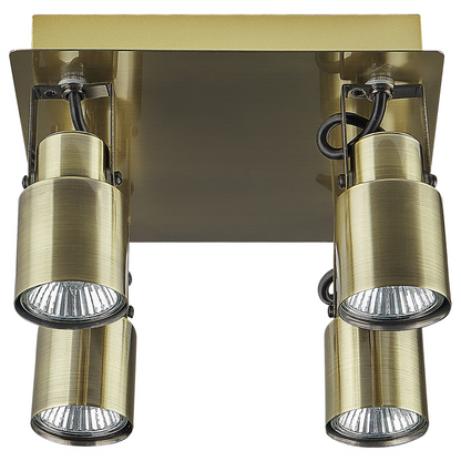 Steel Bronze 4 Light Ceiling Spotlight With Square Frame And Swivel Rods Modern Style