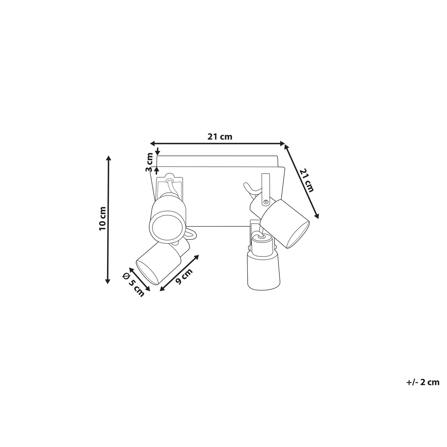 Steel Bronze 4 Light Ceiling Spotlight With Square Frame And Swivel Rods Modern Style