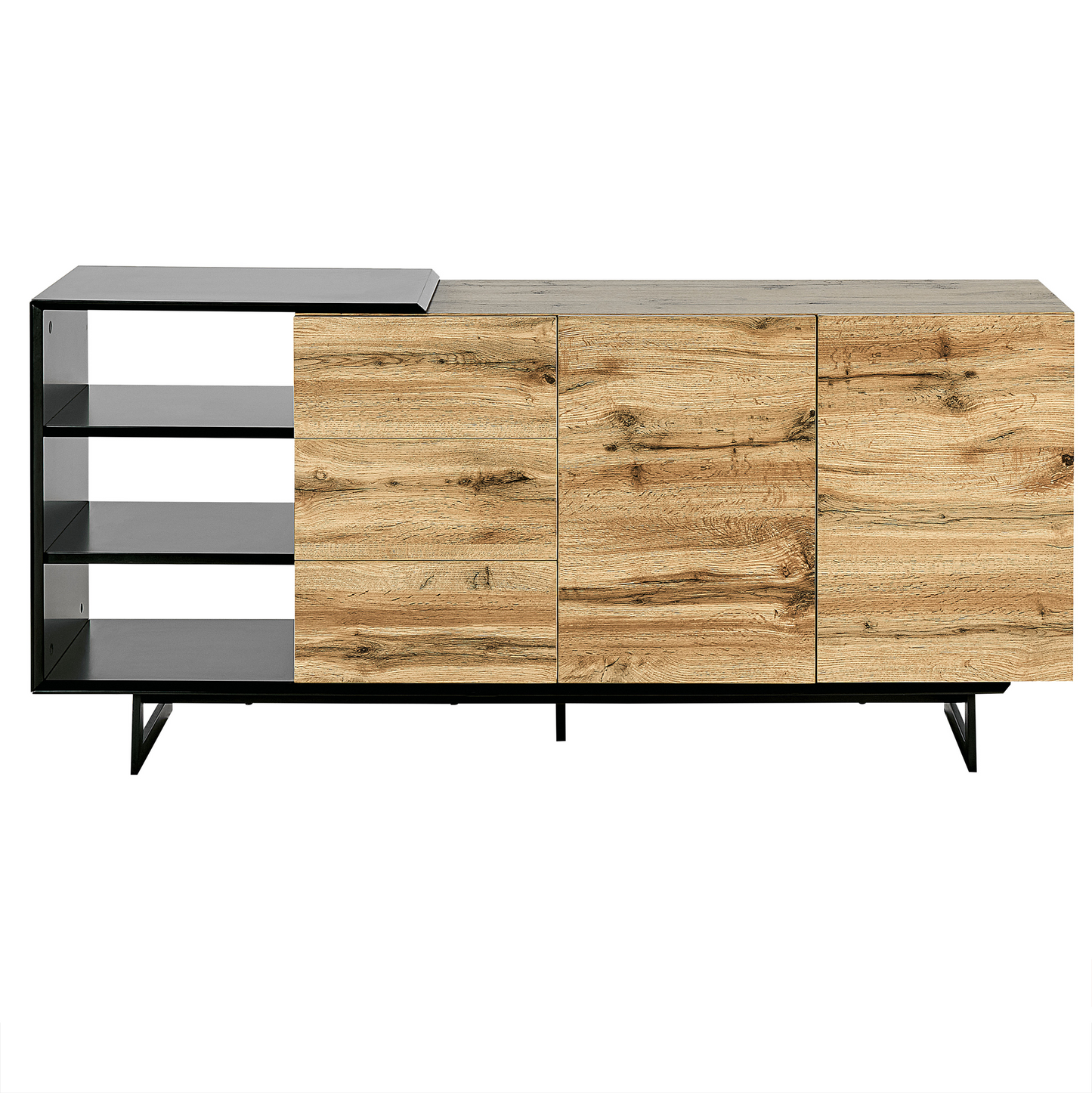 Sideboard Light Brown With Black Drawers Storage Unit