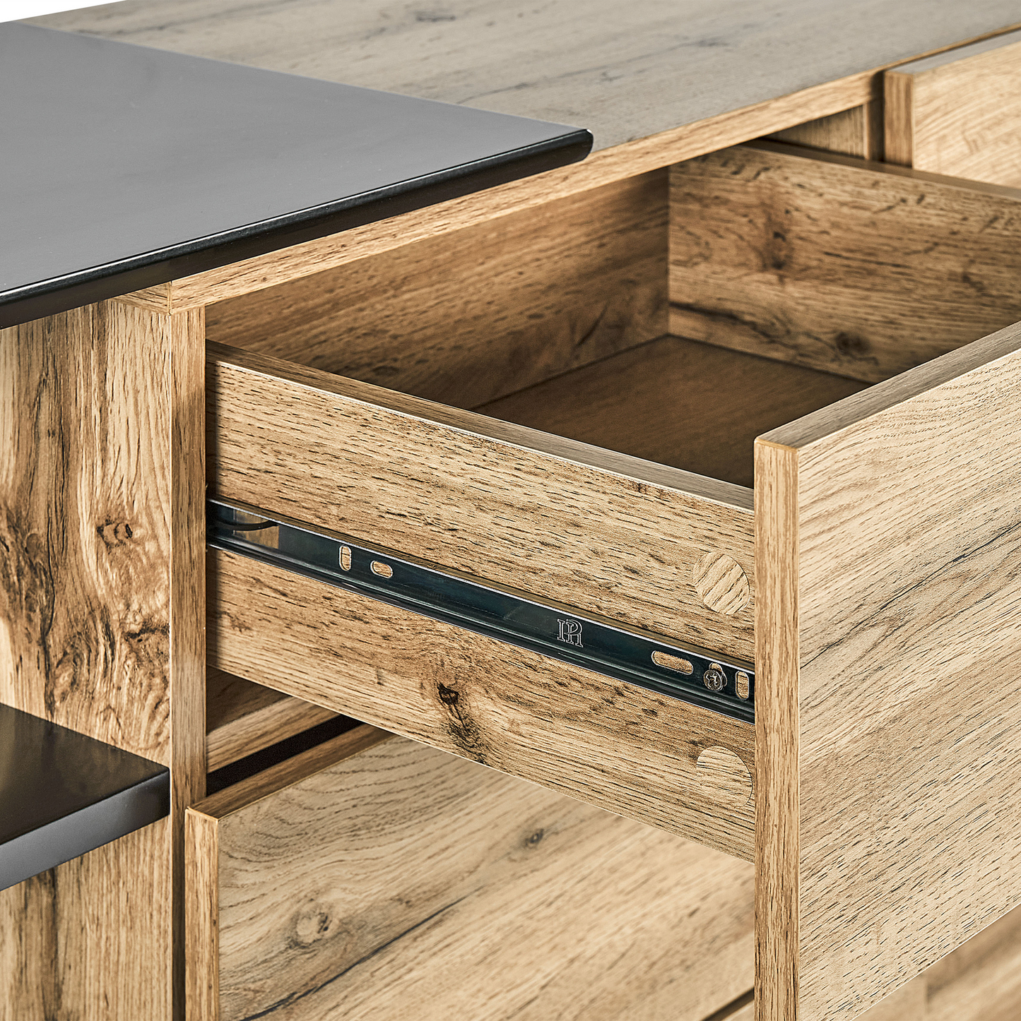 Sideboard Light Brown With Black Drawers Storage Unit