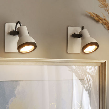 Set Of 2 Wall Lamps White And Black Metal 1 Light Swing Arm Cone Shade Spotlight