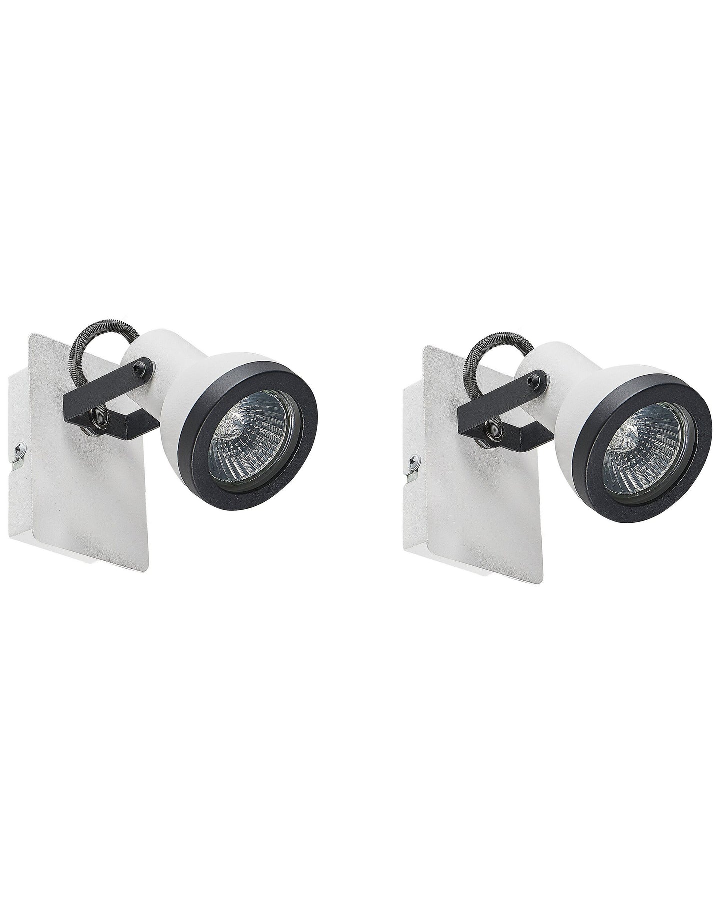 Set Of 2 Wall Lamps White And Black Metal 1 Light Swing Arm Cone Shade Spotlight