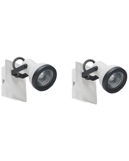 Set Of 2 Wall Lamps White And Black Metal 1 Light Swing Arm Cone Shade Spotlight