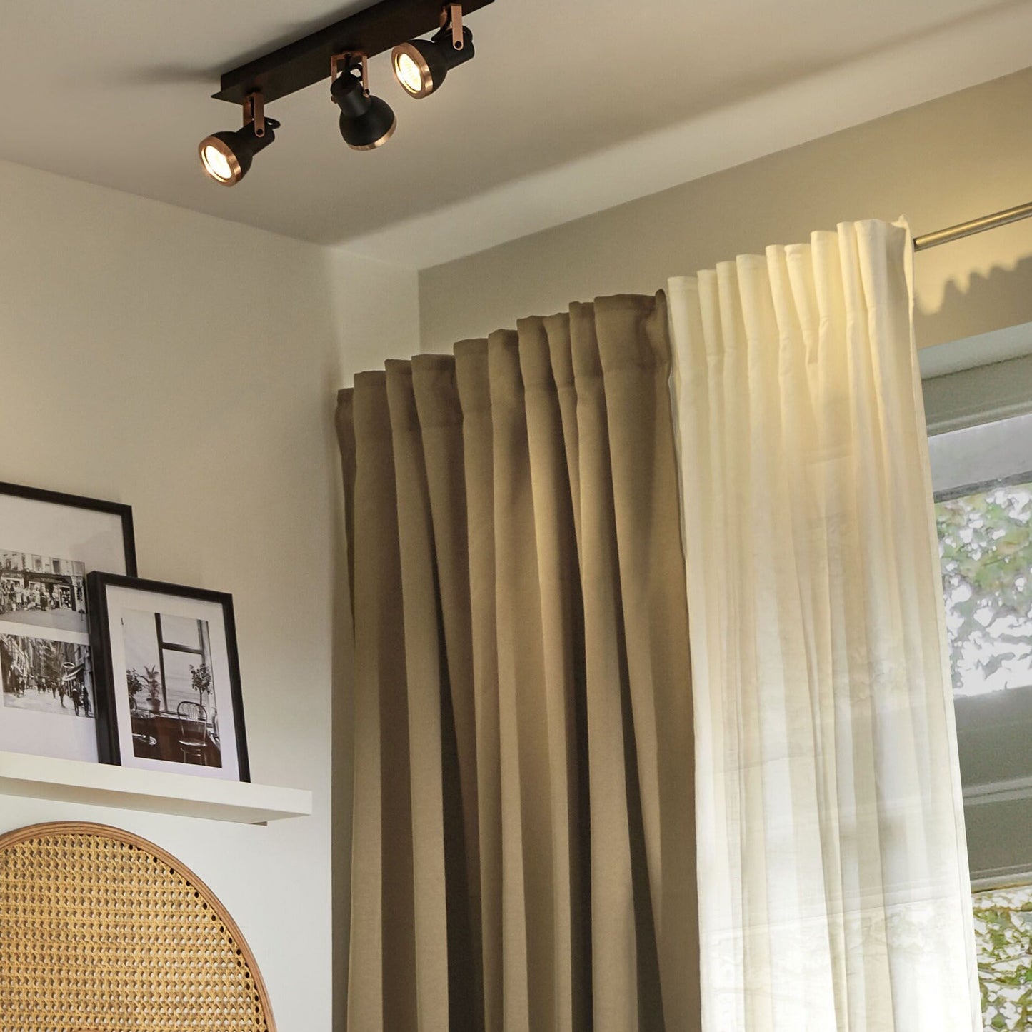 Three-Light Ceiling Lamp Black Copper Swing Arm Spotlight