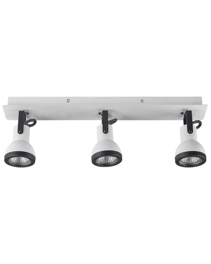 Three Light Ceiling Lamp White and Black Metal Swing Arm Cone Shade Rectangular Rail