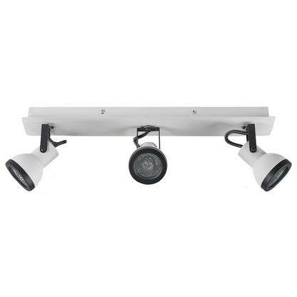 Three Light Ceiling Lamp White and Black Metal Swing Arm Cone Shade Rectangular Rail