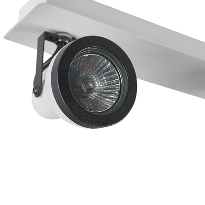 Three Light Ceiling Lamp White and Black Metal Swing Arm Cone Shade Rectangular Rail