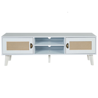 Lumina Vintage TV Stand White Beige Faux Rattan Fronts