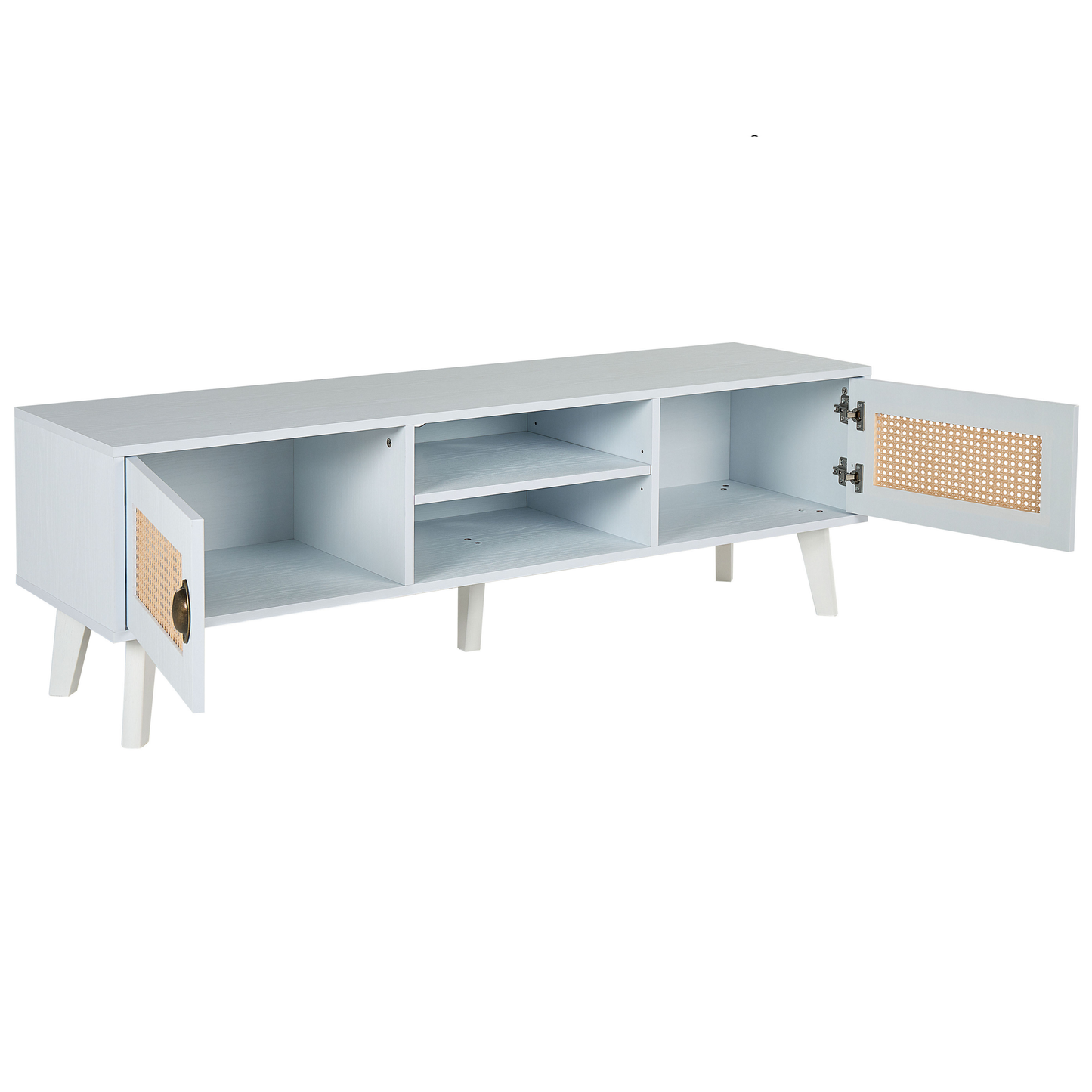 Lumina Vintage TV Stand White Beige Faux Rattan Fronts