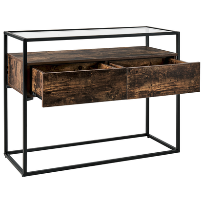 Console Table Dark Brown Black Glass Top Metal Frame 100 x 40cm