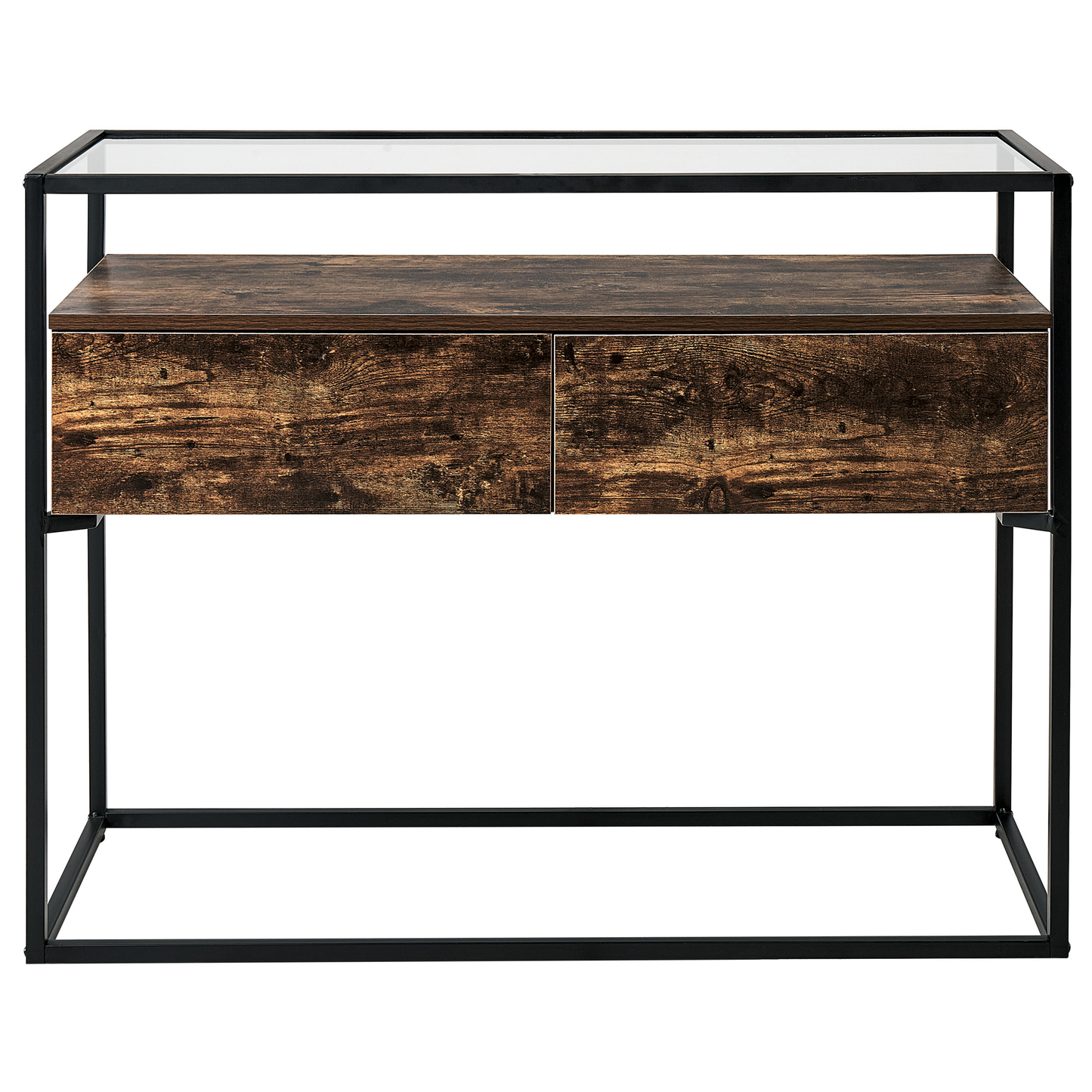 Console Table Dark Brown Black Glass Top Metal Frame 100 x 40cm