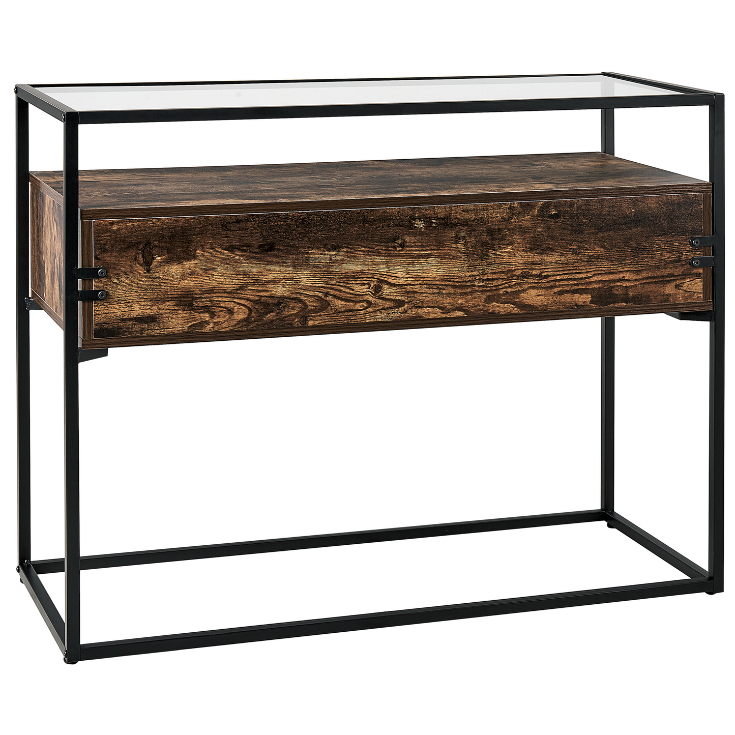 Console Table Dark Brown Black Glass Top Metal Frame 100 x 40cm