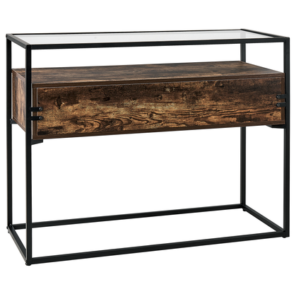 Console Table Dark Brown Black Glass Top Metal Frame 100 x 40cm