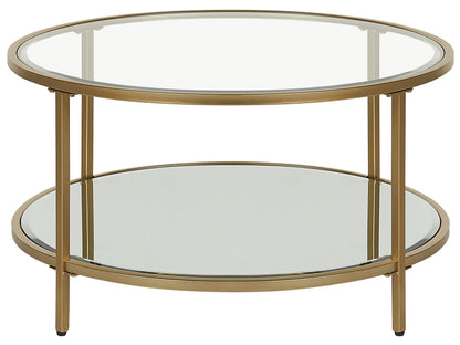 Coffee Table Gold Tempered Glass Iron Frame With Shelf 70cm