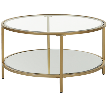 Coffee Table Gold Tempered Glass Iron Frame With Shelf 70cm