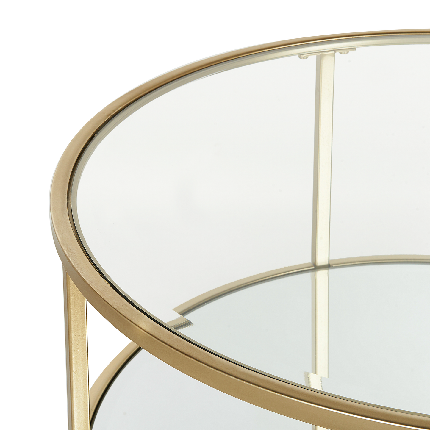 Coffee Table Gold Tempered Glass Iron Frame With Shelf 70cm