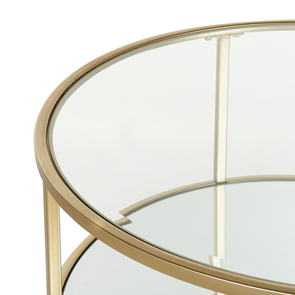 Coffee Table Gold Tempered Glass Iron Frame With Shelf 70cm
