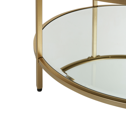 Coffee Table Gold Tempered Glass Iron Frame With Shelf 70cm