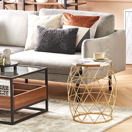 Brand Gold Marble Effect Coffee Table Iron Base 43cm MDF Top