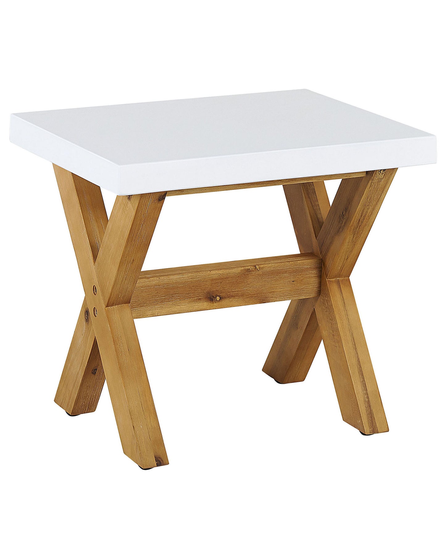 White Fibre Cement Stool With Acacia Wood Base