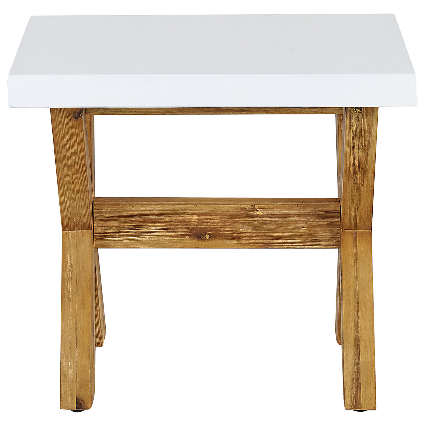 White Fibre Cement Stool With Acacia Wood Base