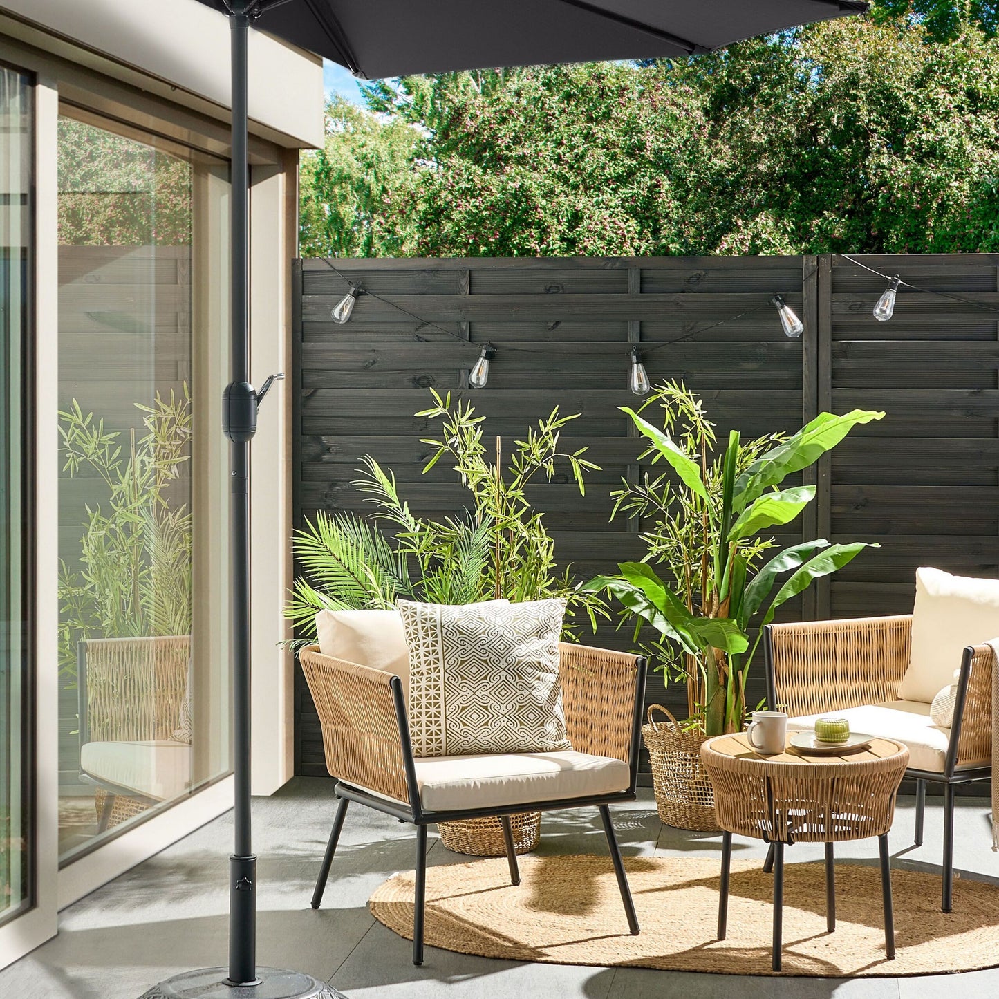 Half-Round Garden Parasol Black 2.7m Patio Umbrella