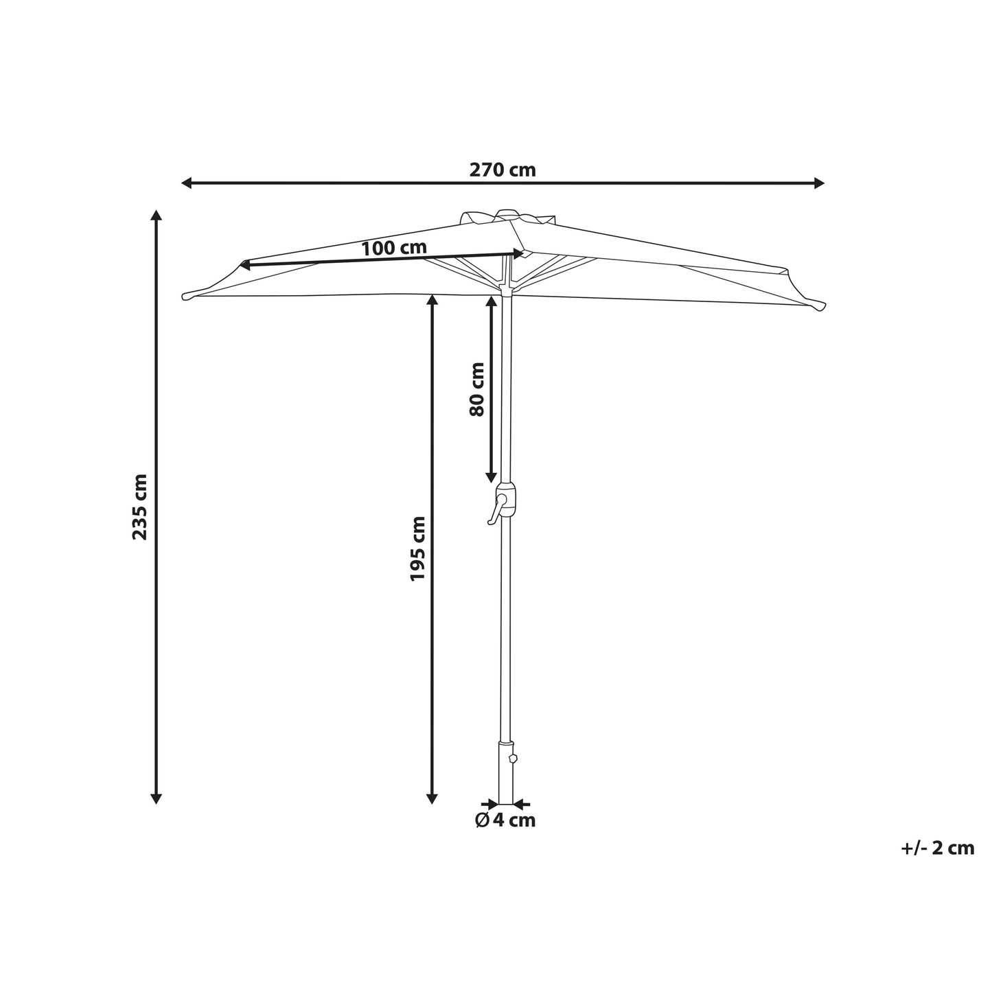 Half-Round Garden Parasol Black 2.7m Patio Umbrella