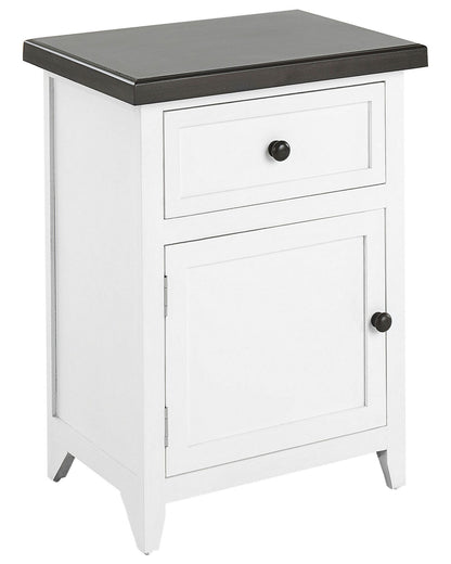 Nightstand White Brown MDF 40x30x55 Cm Drawer Bedside Table Retro