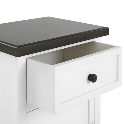 Nightstand White Brown MDF 40x30x55 Cm Drawer Bedside Table Retro