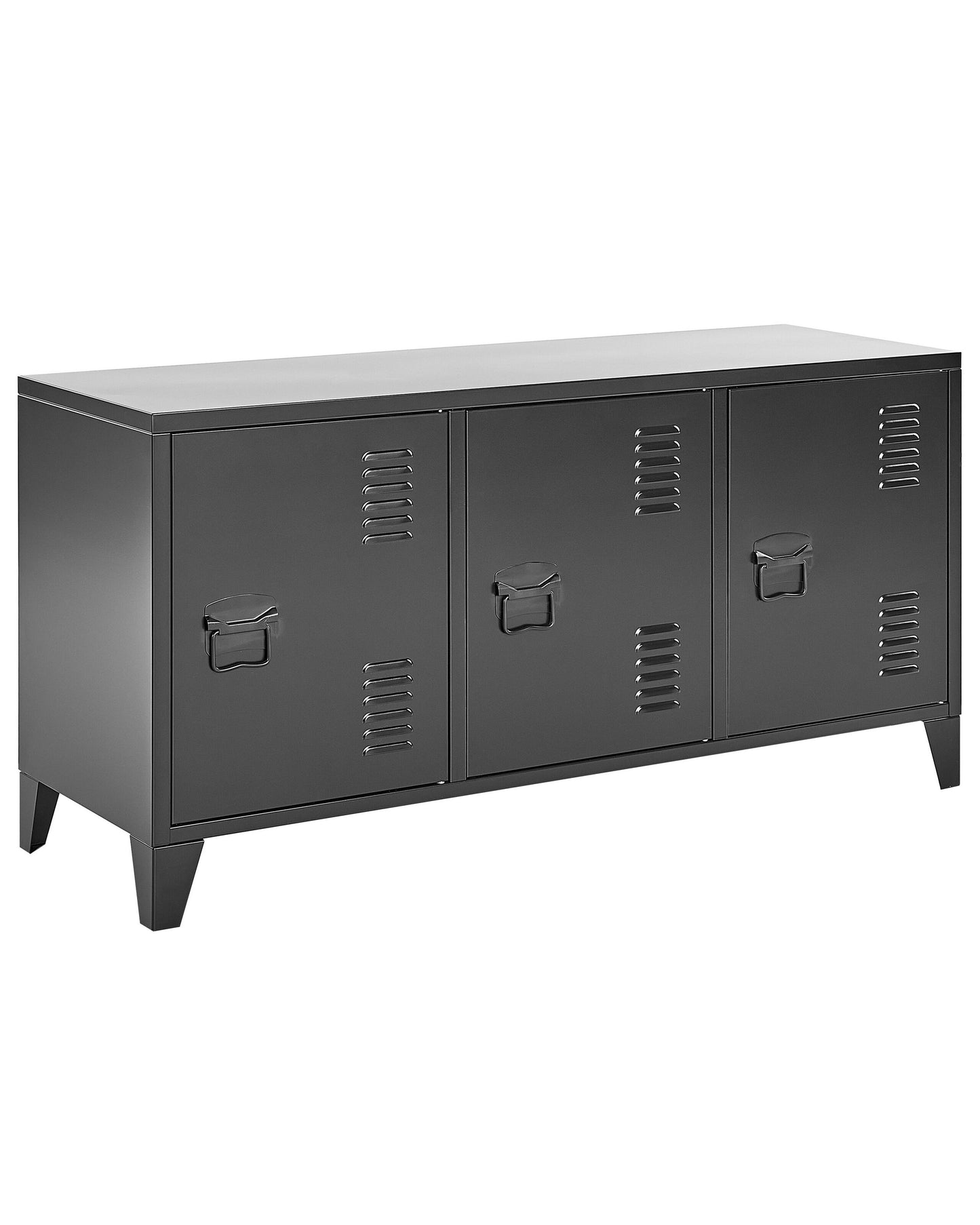 Three Door Sideboard Black Steel With Adjustable Shelves Cable Management Ventilation TV Stand
