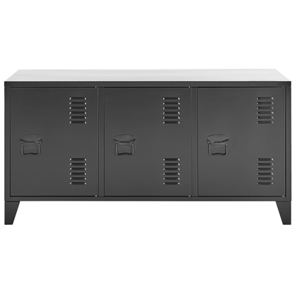 Three Door Sideboard Black Steel With Adjustable Shelves Cable Management Ventilation TV Stand