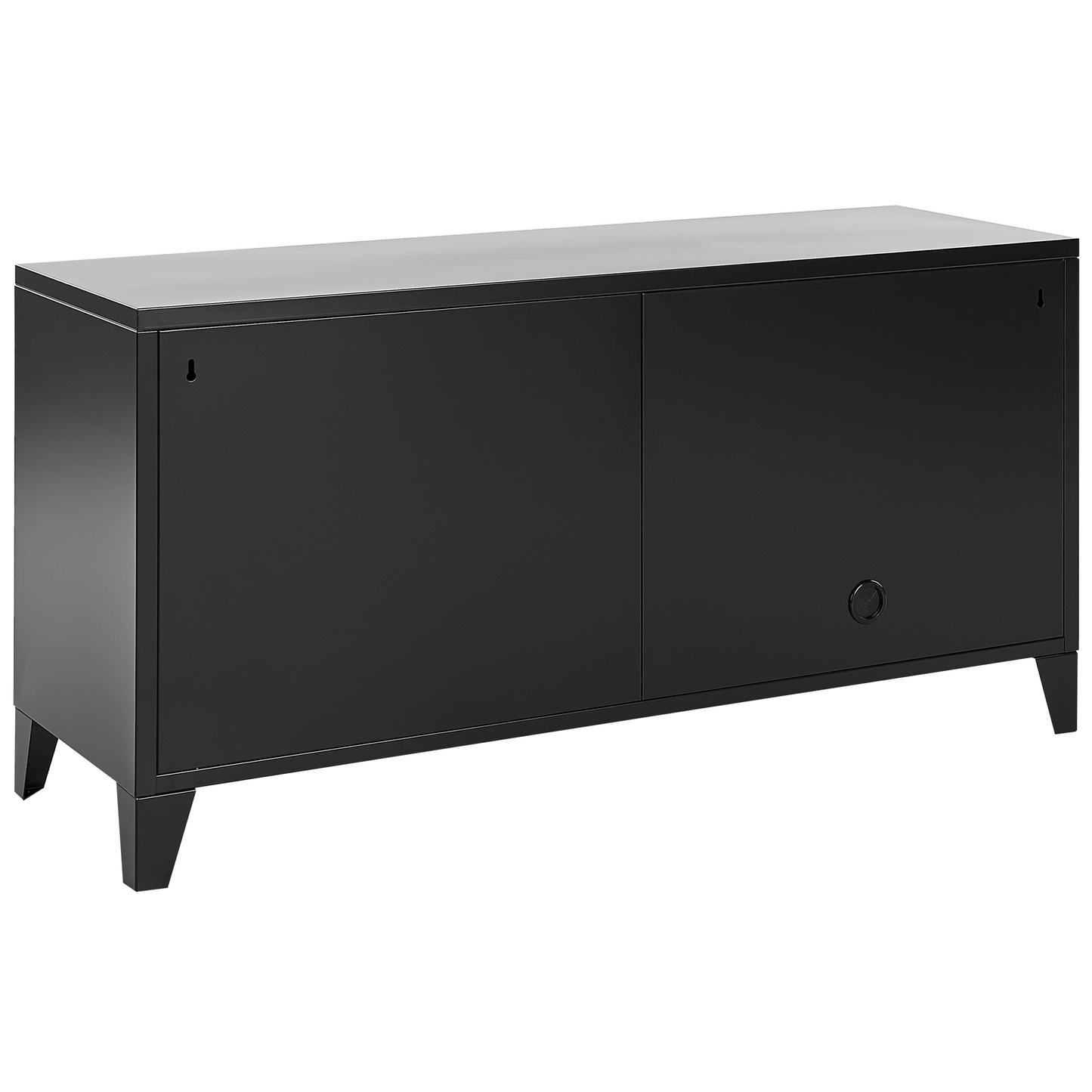Three Door Sideboard Black Steel With Adjustable Shelves Cable Management Ventilation TV Stand